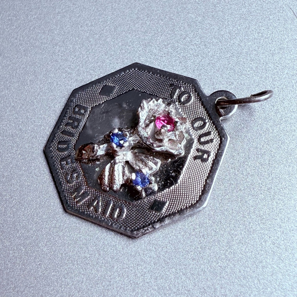 Sterling Silver 925 To Our Bridesmaid Wedding Real Ruby Sapphire Charm Pendant - Picture 4 of 5